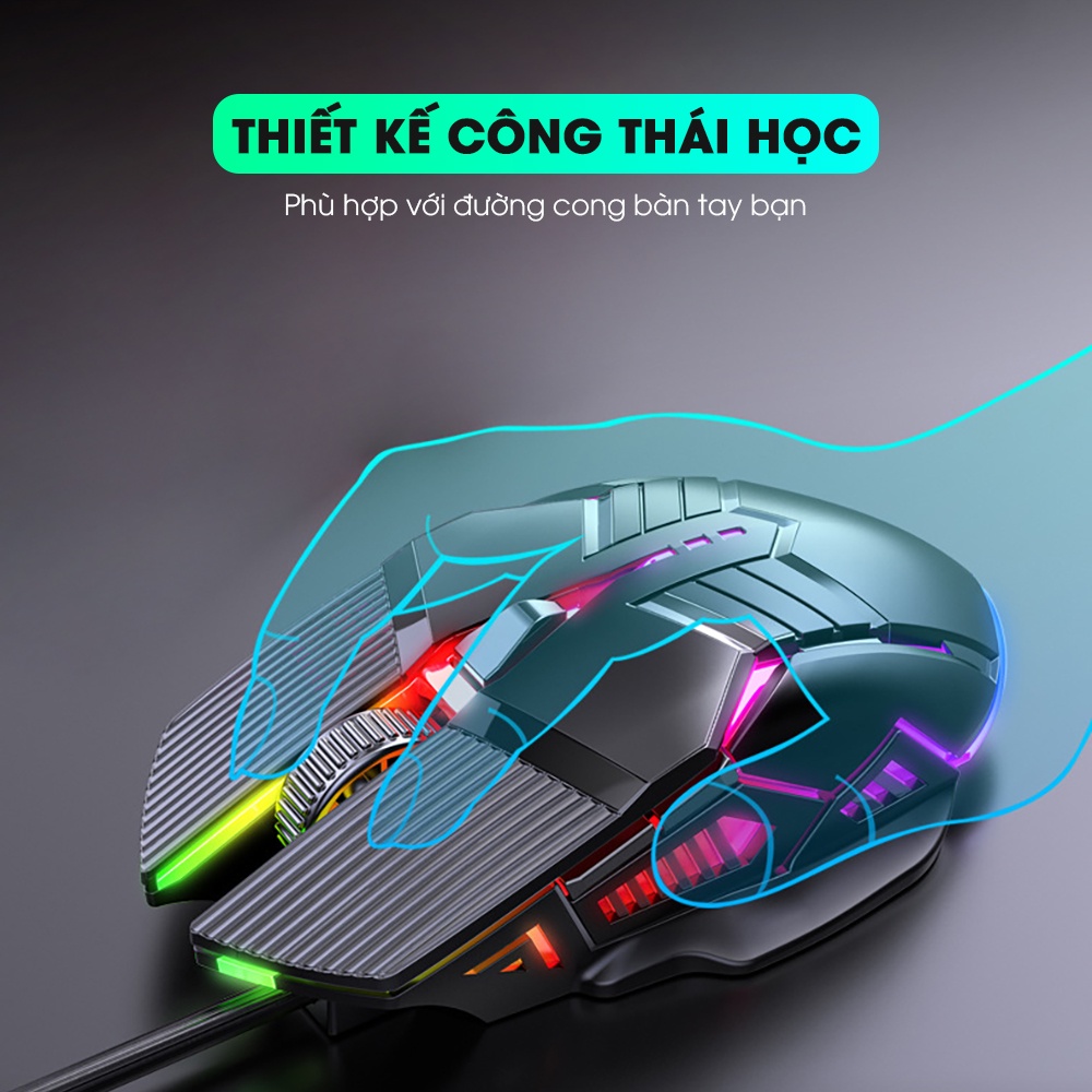 Chuột máy tính gaming có dây SIDOTECH S800 đèn led RGB 6 nút bấm 3200 DPI cho game thủ làm việc văn phòng - Chính hãng