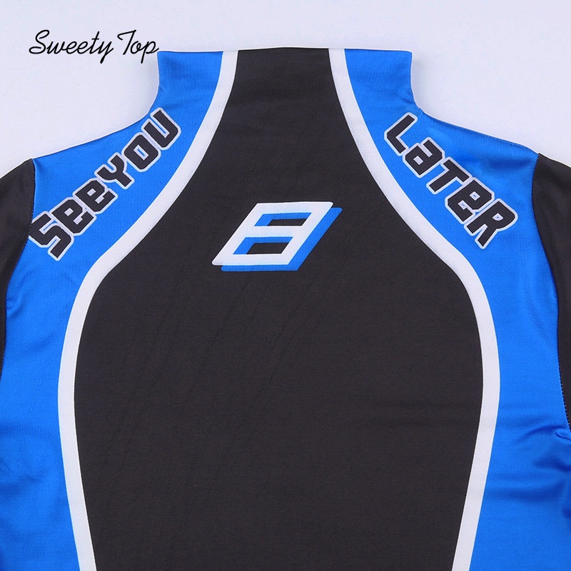 Lanlanlolo Bộ Áo Liền Quần Đua Xe Tay Dài Cổ Lọ Phối Màu Tương Phản Cá Tính Cho Nữ | BigBuy360 - bigbuy360.vn