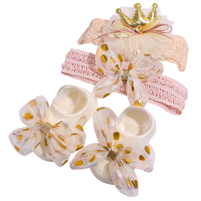 Set 3 Món Gồm Vớ Và Vớ Chống Trượt Đính Nơ Hoạt Hình Cho Bé Sơ Sinh