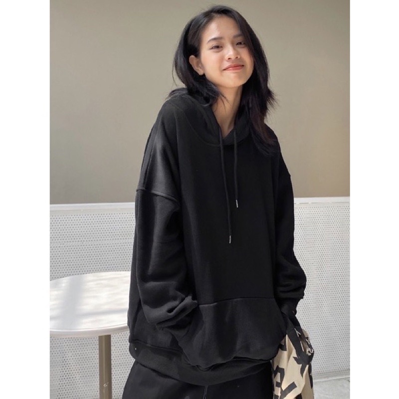 Áo hoodie trơn form rộng chất nỉ dày dặn mũ 2 lớp -SinNa