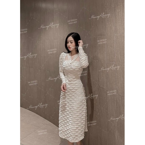 Đầm thời trang nữ mặc đi chơi chất xốp vẩy cá y hình cao cấp cổ dây tay dài ôm body dáng dài