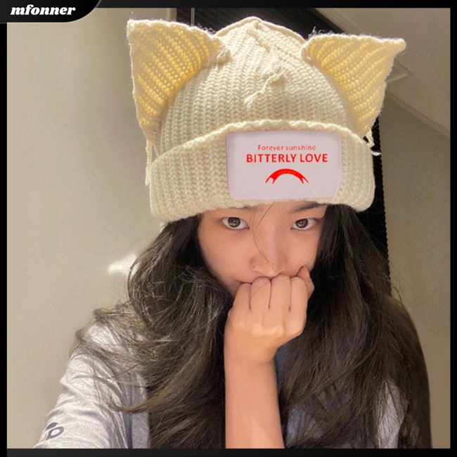 Mũ Len Beanie Đính Tai Mèo Dễ Thương Cho Nam Và Nữ