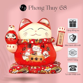 Mèo thần tài vẫy tay mèo may mắn tài lộc maneki neko nhật bản gốm sứ cao cấp