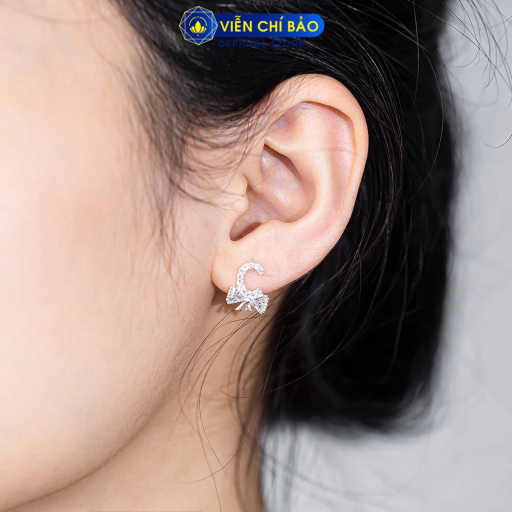 Bông tai bạc nữ hình nơ đính đá chất liệu bạc 925 thời trang phụ kiện trang sức Viễn Chí Bảo B400758