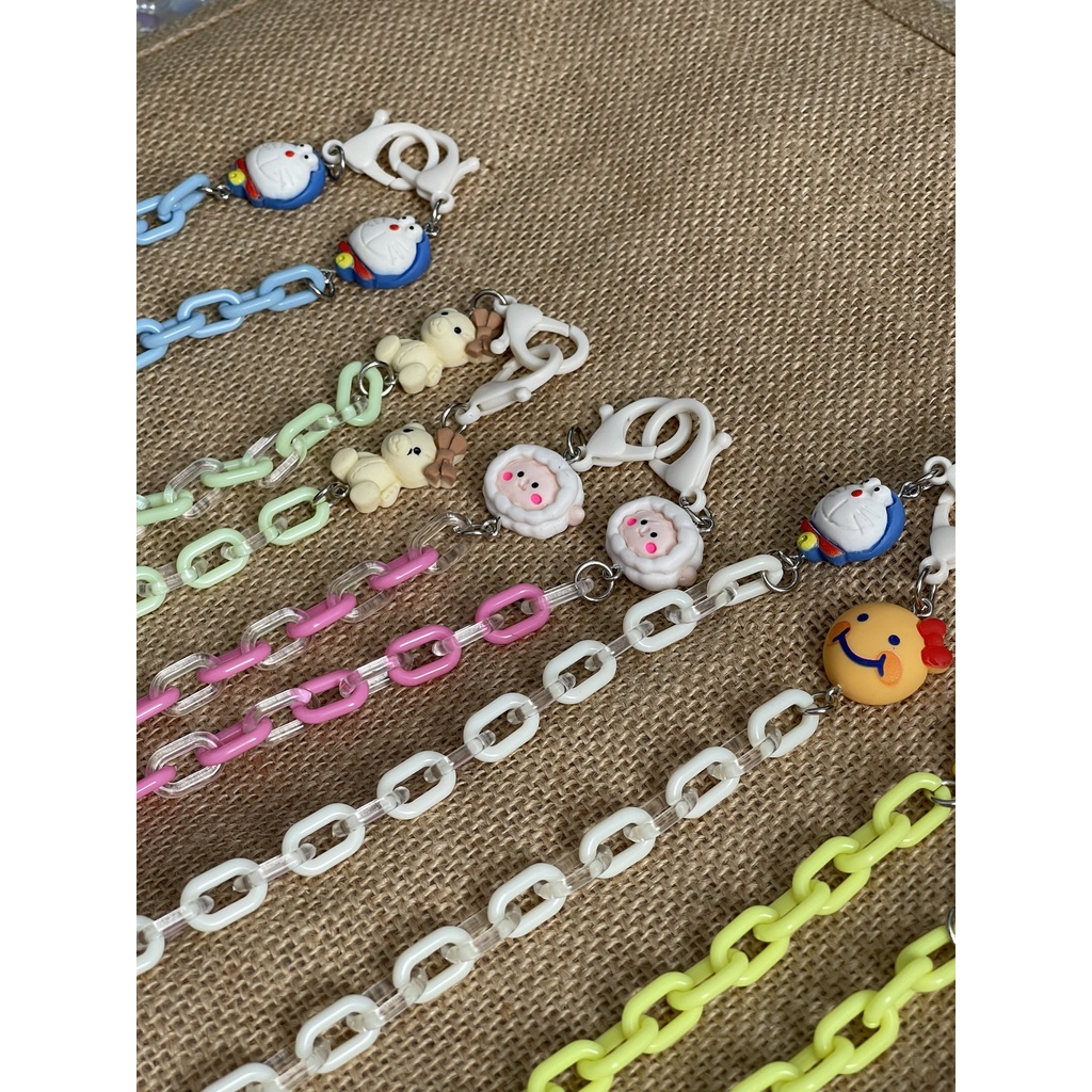 Dây đeo khẩu trang dây xích nhựa nhiều màu nhiều charm xinh xắn