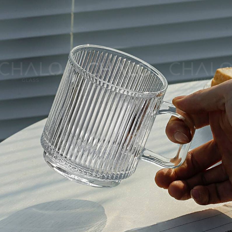 Ly thủy tinh sọc dáng quai 350ml - 400ml (Thủy tinh chịu nhiệt Borosilicat) - CS09