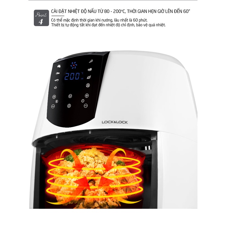 Nồi Chiên Không Dầu LocknLock Jumbo Plus Air Fryer dung tích 5.2L  EJF357 màu trắng - K-MALL