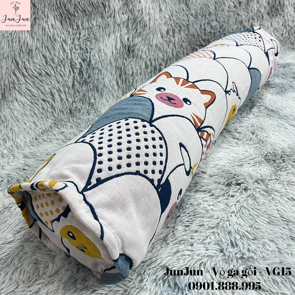(2)TH Vỏ gối ôm vải Xô Cotton Organic cao cấp có khoá kéo