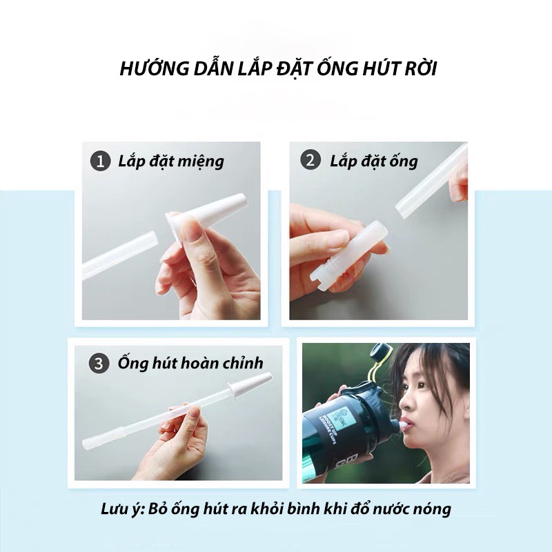 Bình Nước Thể Thao Có Chia Vạch, Ống Hút & Tay Cầm INDIBOT