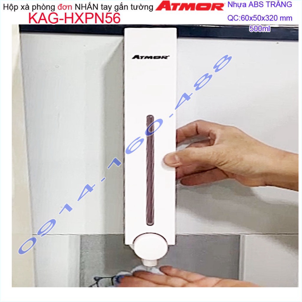 Hộp nhấn xà phòng Atmor KAG-HXPN56-Trắng-White, bình xịt xà bông 500ml thiết kế sang trọng nhấn êm siêu bền