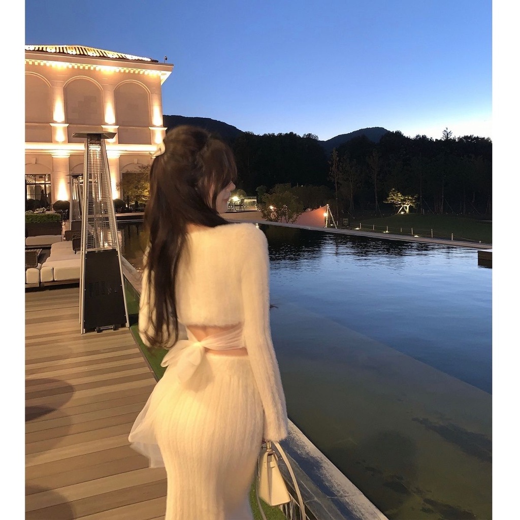 Mới Set Áo Sweater Giả Lông Chồn + Chân Váy Nhỏ Xinh Xắn Thời Trang Cho Chị Em Gái