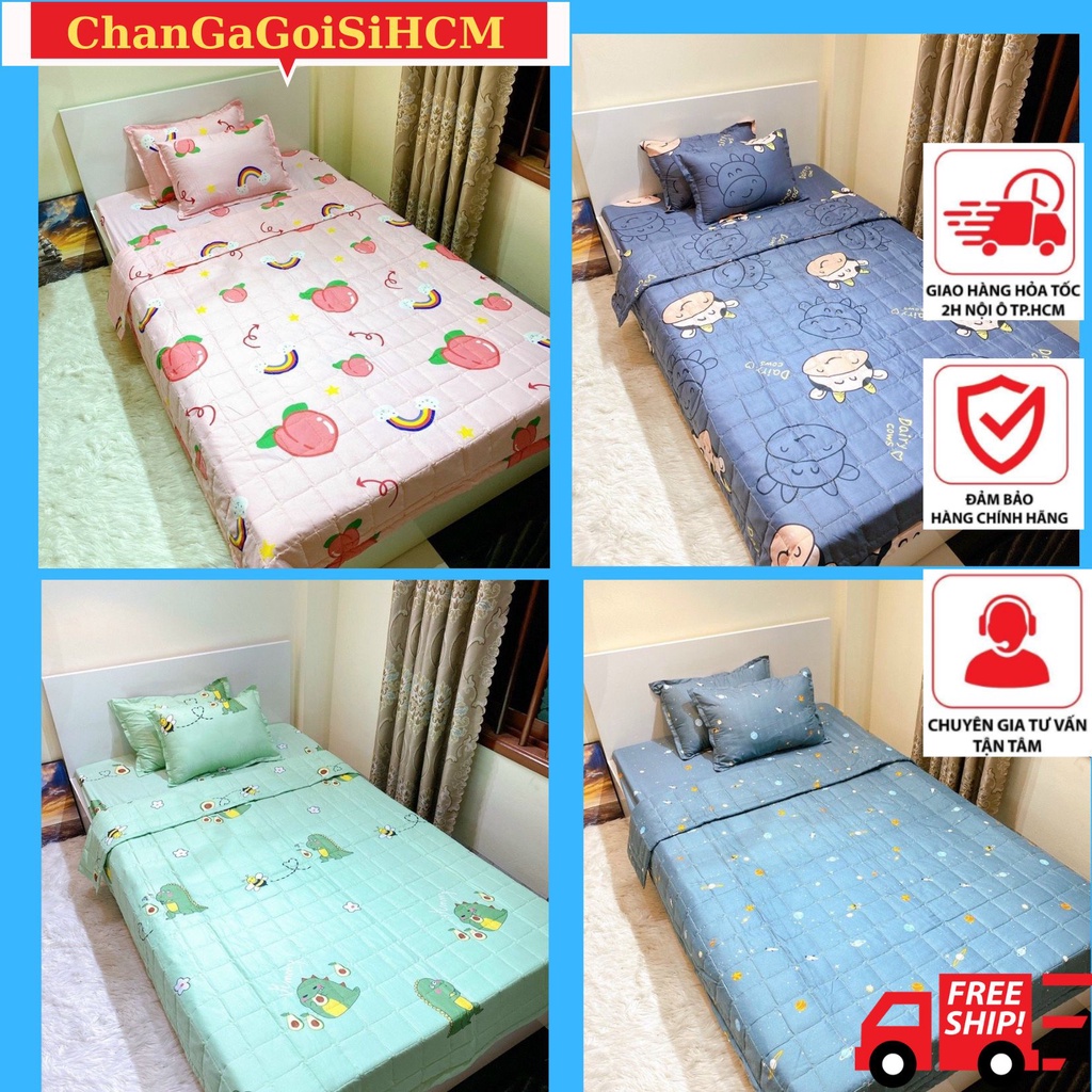 Ga trải giường 1m/1m2 gồm 1 ga chun, vỏ gối nằm, bộ ga gối kí túc xá bệnh viện 1m/1m2 Mẫu GẤU X.O