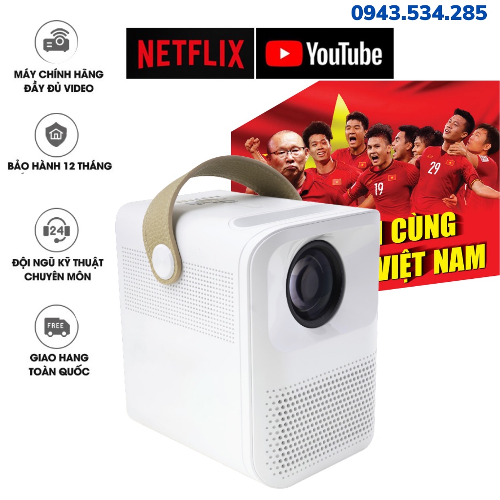 Máy chiếu mini full hd 1080p, Pro-Android 9.0 hỗ trợ điện thoại di động và máy tính xem phim đồng thời (kết nối WiFi)