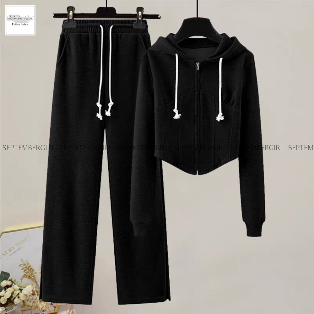 Set quần áo thu đông nữ SEPTEMBER GIRL áo khoác nhẹ kết hợp quần ống suông rộng - QA NU 015V2