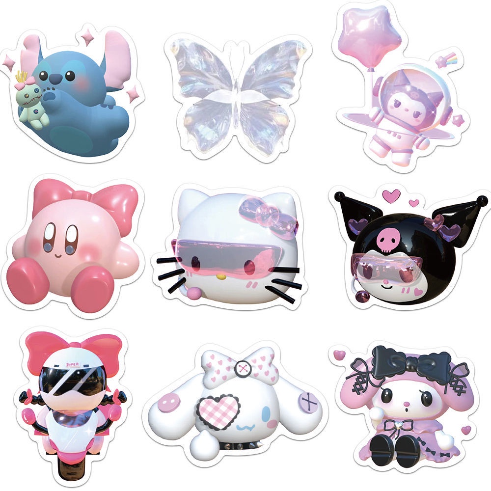 Bộ 51 Miếng Dán Trang Trí Sổ Tay / Laptop Hình Sanrio Hello Kitty 3D Bằng PVC Chống Thấm Nước DIY