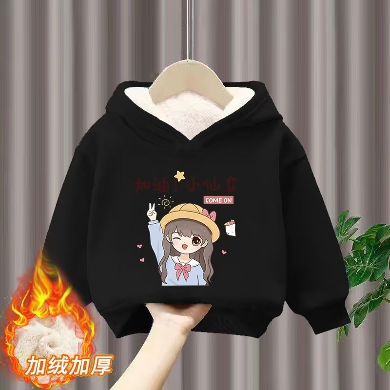 Áo Hoodie Lót Lông Cừu Dày Dặn Thời Trang Mùa Thu Cho Bé Gái