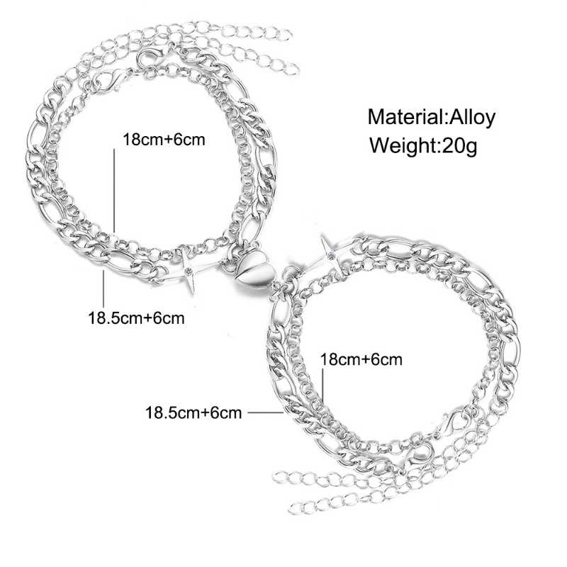 Set 2 Vòng Tay Mặt Trái Tim Bằng Thép Không Gỉ Thời Trang Cho Cặp Đôi charms