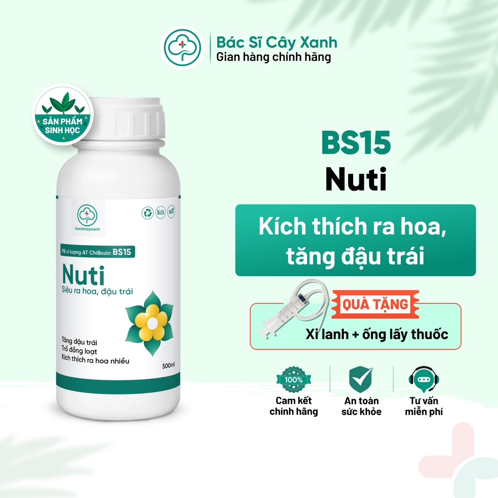 Phân bón vi lượng kích hoa nở đồng đều hàng loạt, đậu trái cao BS15 Nuti 500ml NSX Bacsicayxanh