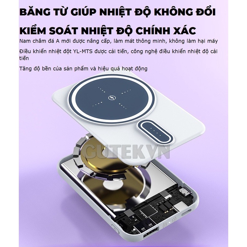 Sạc dự phòng không dây sạc nhanh pin 10000mah mini nhỏ gọn cho từ ip 8/X/11/12/13 – Gutek Mag 3