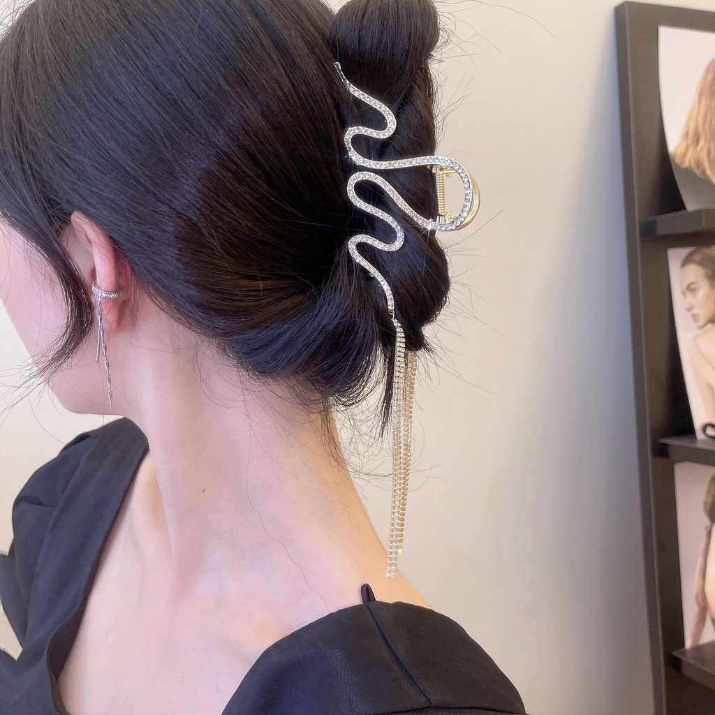 Kẹp Tóc Cá Mập Đính Đá Zircon Tua Rua Bằng Hợp Kim Dễ Phối Đồ