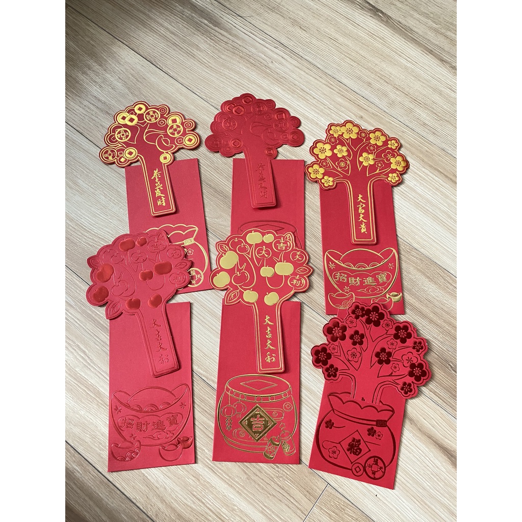 Combo 6 bao lì xì tết - bao lì xì 3D ép nhũ cao cấp hình cây tiền tài lộc - có sẵn tại HCM