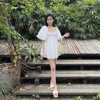 Sét babydoll trắng nữ cổ vuông tay phồng kèm quần short ngắn nhẹ nhàng xinh xắn Kawaii Mise