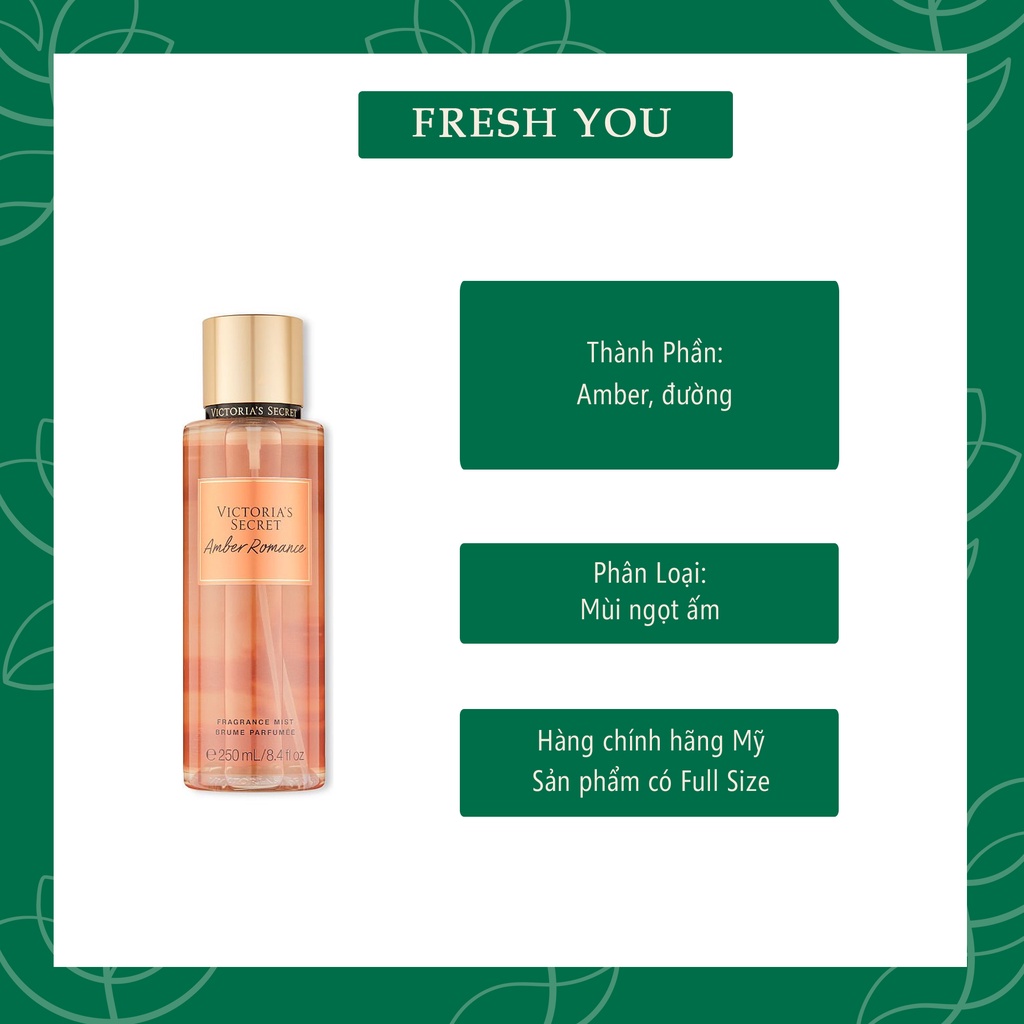 Amber Romance - Xịt thơm toàn thân body mist Victoria's Secret khác_ BST Signature / Pink - Gỗ
