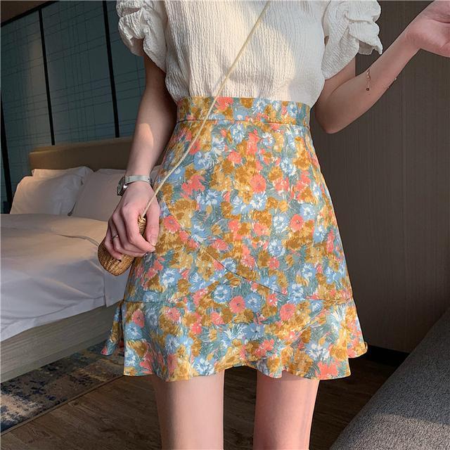 Chân Váy Đuôi Cá Dáng Chữ A Lưng Cao In Họa Tiết Hoa Phong Cách Hàn Quốc Thời Trang Mùa Hè 2022 Mới