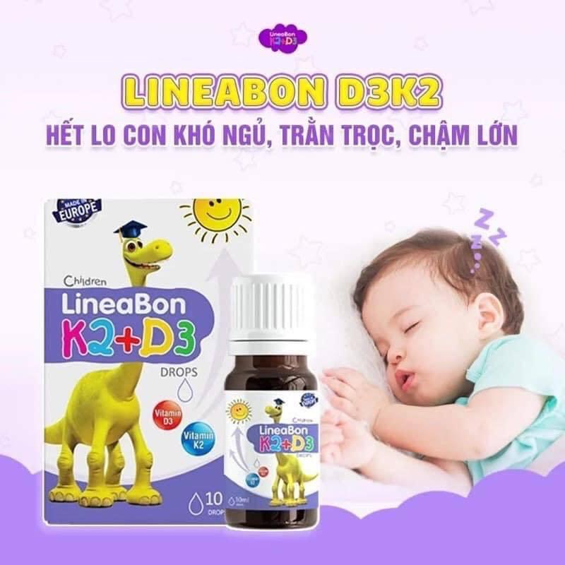 Lineabon d3 k2 Vitamin d3 k2 mk7 Vitamin d3 cho trẻ sơ sinh Canxi d3k2 Lọ 10ml + QUÀ TẶNG