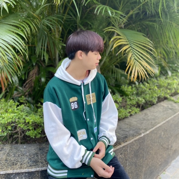 Áo Bomber Unisex Phối Mũ 2 Lớp Form Rộng Chất Nỉ Dày,Áo Khoác Bóng Chày Có Mũ Nam Nữ Màu Xanh Trendy Phong Cách Thể Thao
