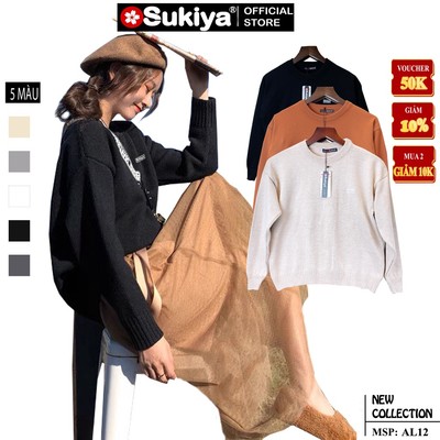 Áo Len Nữ SUKIYA Form rộng dài tay Dáng ulzzang cổ tròn Hàn Quốc Chất Len Lông thỏ mềm mại AL45