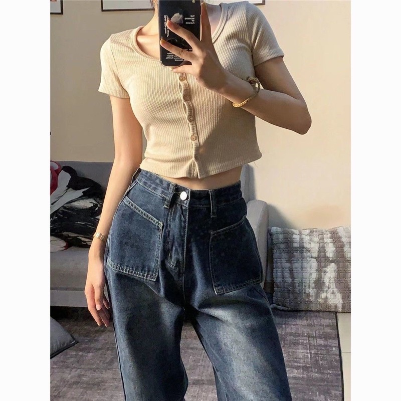 301 | Quần Jeans Đen Bạc Dáng Rộng Phong Cách Y2K Cạp Cao Ống Rộng 2 Túi Vuông Cá Tính Tôn Dáng LEMONA.VN | BigBuy360 - bigbuy360.vn