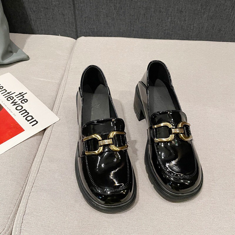 Giày búp bê nữ lolita màu đen da bóng đế cao 3cm FAROSA - K20 phong cách Hàn Quốc mẫu mới nhất 2022