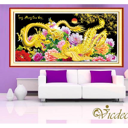 Tranh đính đá long phụng sum vầy KT:100x55cm,120x60cm,tranh chưa gắn đá