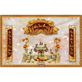 Tranh dán tường 3d dán bàn thờ ông bà chữ Đức Lưu Quang SL136 - Tranh dán phòng thờ gia tiên - Tranh cuốn thư câu đối