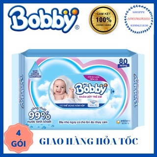 Khăn ướt Bobby không hương -gói 80 miếng