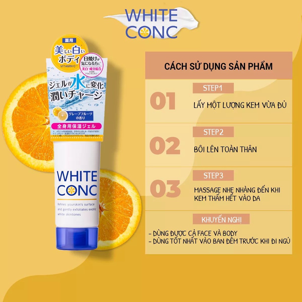 Combo Sữa tắm trắng da White Conc 360ml, Kem dưỡng ban ngày White Conc và Kem dưỡng toàn thân ban đêm White ConC