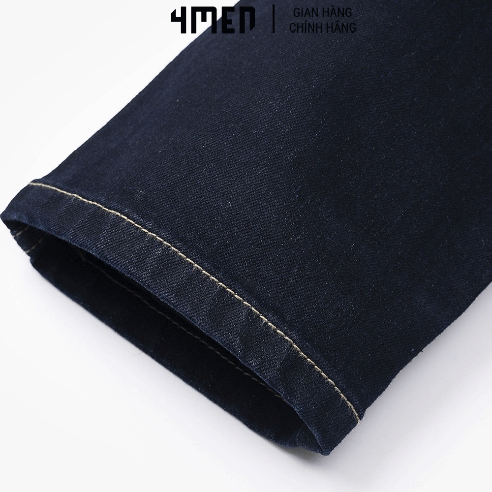 Quần jeans nam xanh đen trơn basic 4MEN QJ063 chất vải dày dặn, bền đẹp, co giãn, form Slimfit tôn dáng, trẻ trung