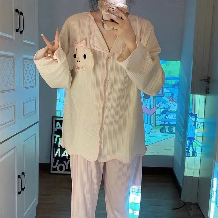 Bộ Đồ Ngủ Dài Tay Dáng Rộng Thời Trang Xuân Thu Cho Nữ