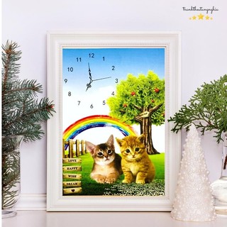 Tranh thêu chữ thập đồng hồ mèo con 37cm x 48cm