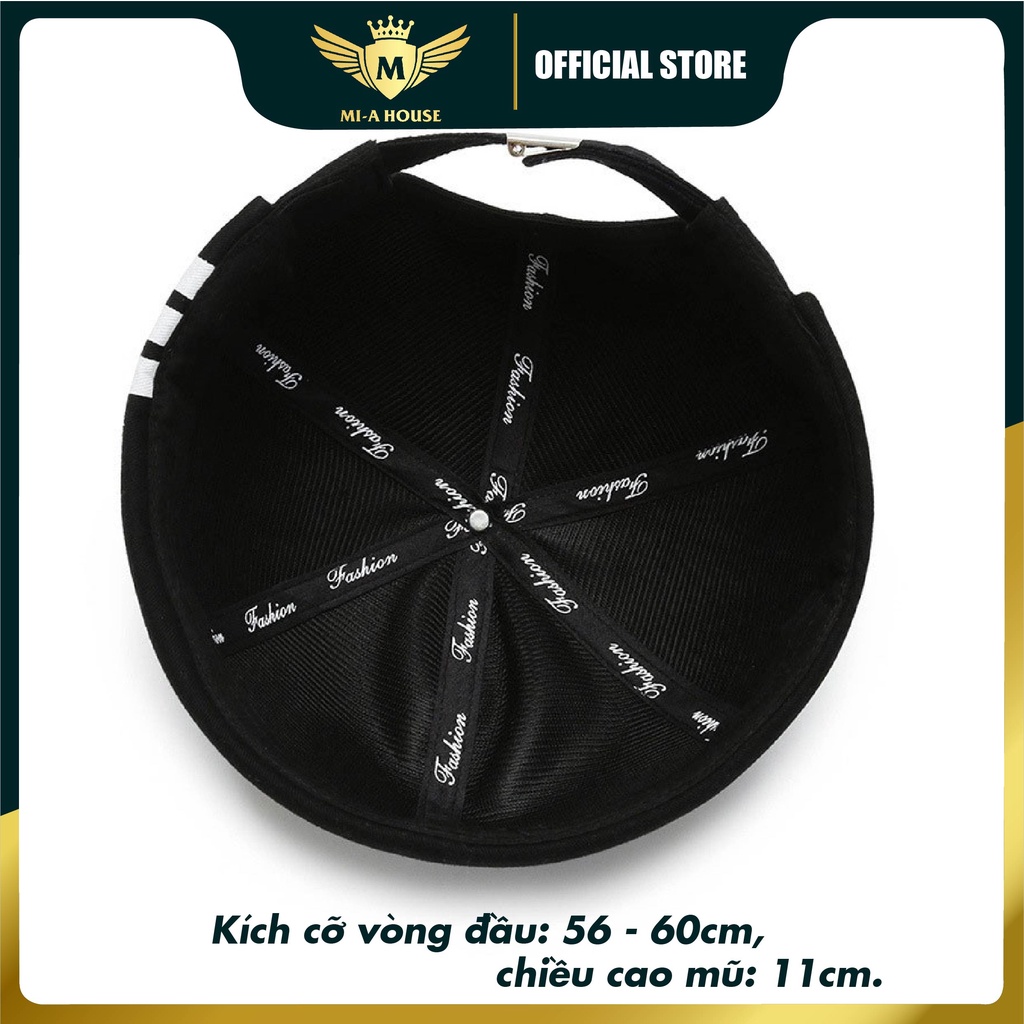 Mũ lưỡi trai Miki tròn không vành 3 sọc nam nữ, nhiều màu sắc, chất liệu cotton phong cách Hàn Quốc hợp thời trang