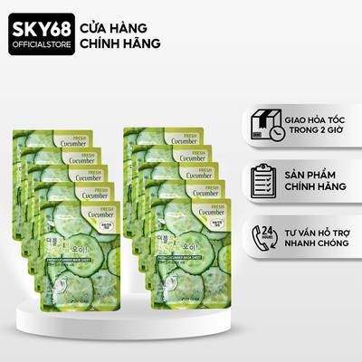 Combo 10 Mặt nạ chiết xuất từ dưa leo 3W CLINIC FRESH CUCUMBER MASK SHEET 23ml x 10