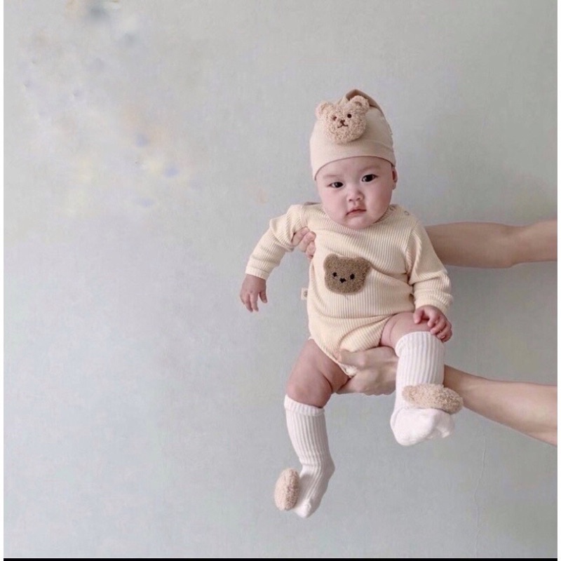 Mũ củ tỏi thêu gấu siêu mềm phong cách Hàn Quốc cho bé