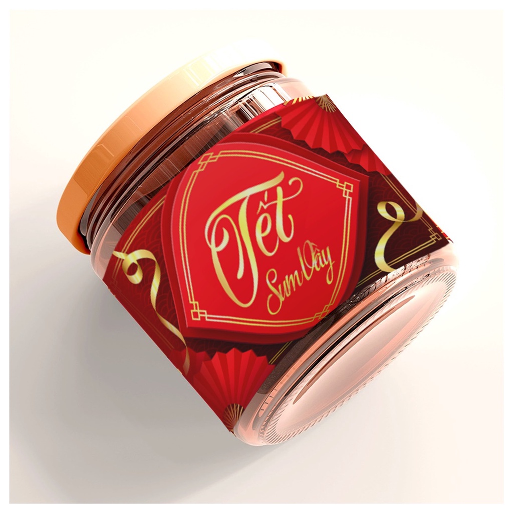 Combo 32 Tem tết sum vầy dán hộp, hủ, chai, lọ đựng mứt Tết, khô, hộp quà tặng.