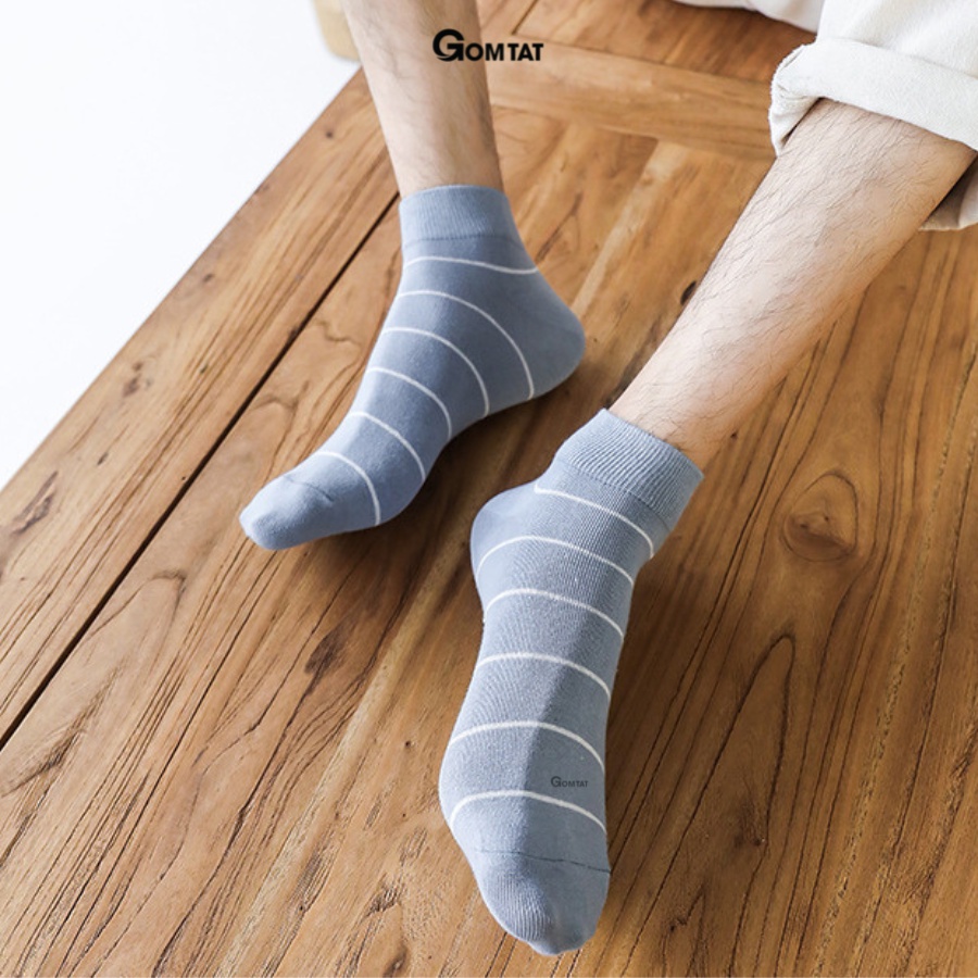 Set 5 đôi tất vớ nam cổ ngắn cao cấp GOMTAT mẫu sọc ngang, chất liệu cotton khử mùi kháng khuẩn - NACN-SOCNGANG-CB5