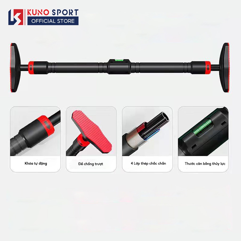 Thanh Tập Xà Đơn Treo Tường Gắn Cửa KUNO SPORT Nhiều Cỡ Chịu Lực 200kg Khóa An Toàn Chống Trượt Tập Gym Tại Nhà