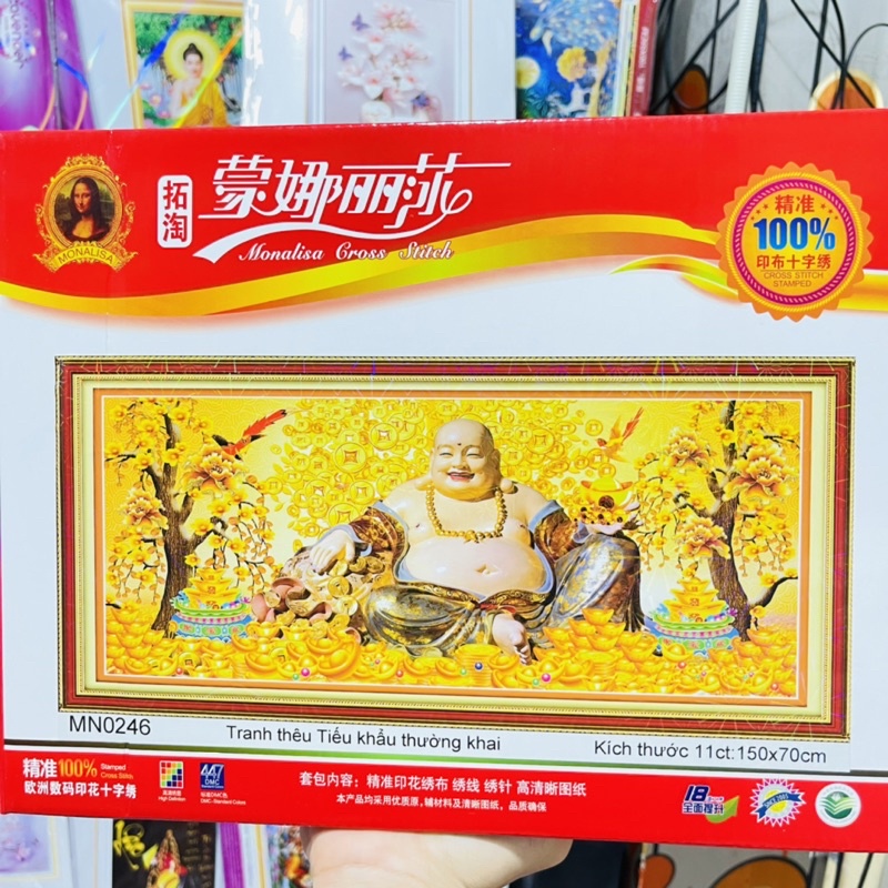 Tranh thêu kín phật di lạc KT:150x70cm,tranh chưa thêu,tặng kéo và xỏ chỉ.