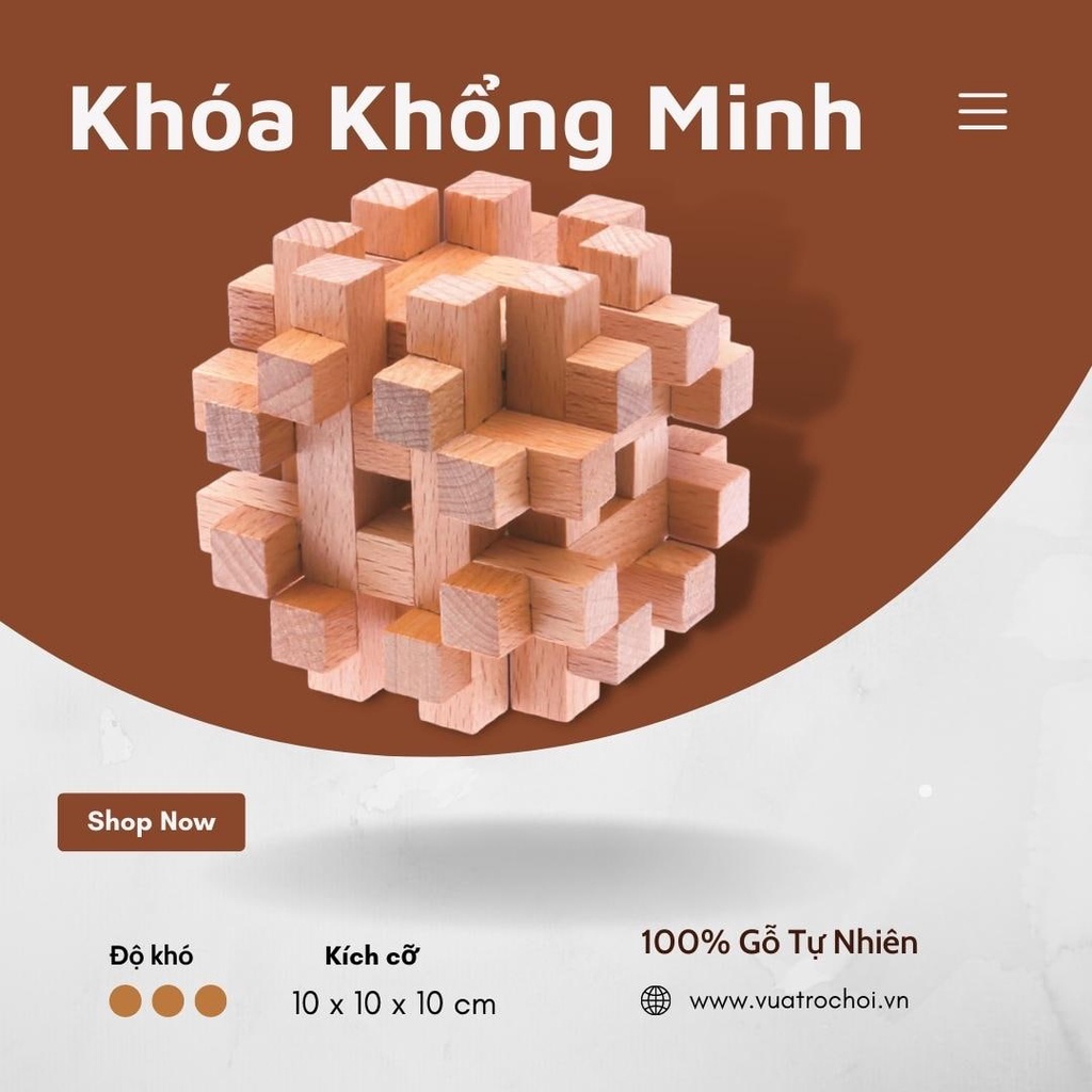 Đồ Chơi Gỗ Thông Minh Cho Trẻ Em - Khóa Gỗ Khổng Minh Double cross cage A89