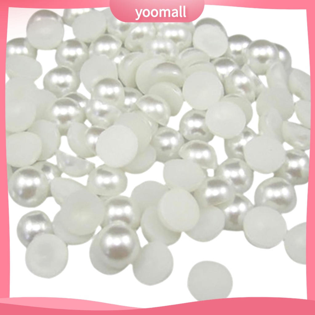 (Yoomall) Set 200 Hạt Ngọc Trai Giả Nửa Đầu Phẳng 6mm Màu Trắng Đính Trang Trí Móng Tay