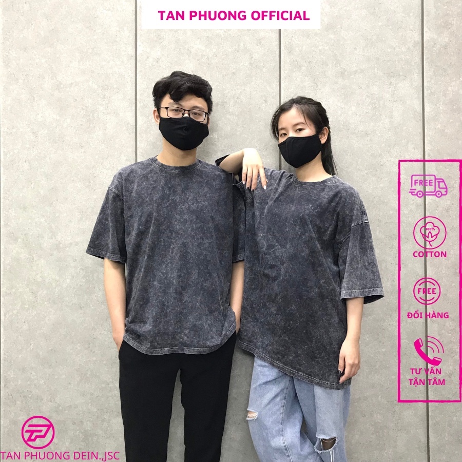 Áo thun Wash trơn basic Tân Phương tay lỡ dáng rộng unisex